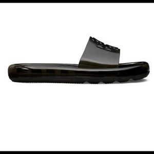 Tory Burch logo embossed jelly slides new in box all sizes authentic black